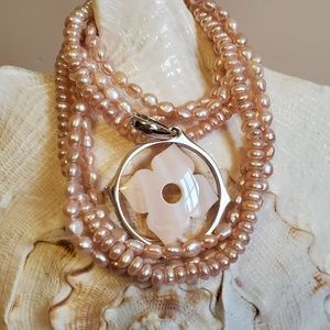 Honora Pretty Pink Triple Strand Pearl Necklace with Pendant